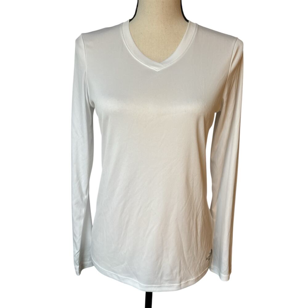 The North Face Women's Medium White Long Sleeve V-Neck Shirt Top‎ Activewear